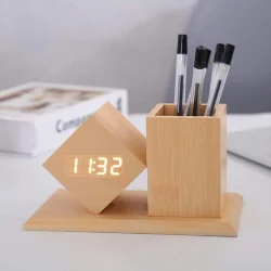Bamboo Clock & Pen Stand 052